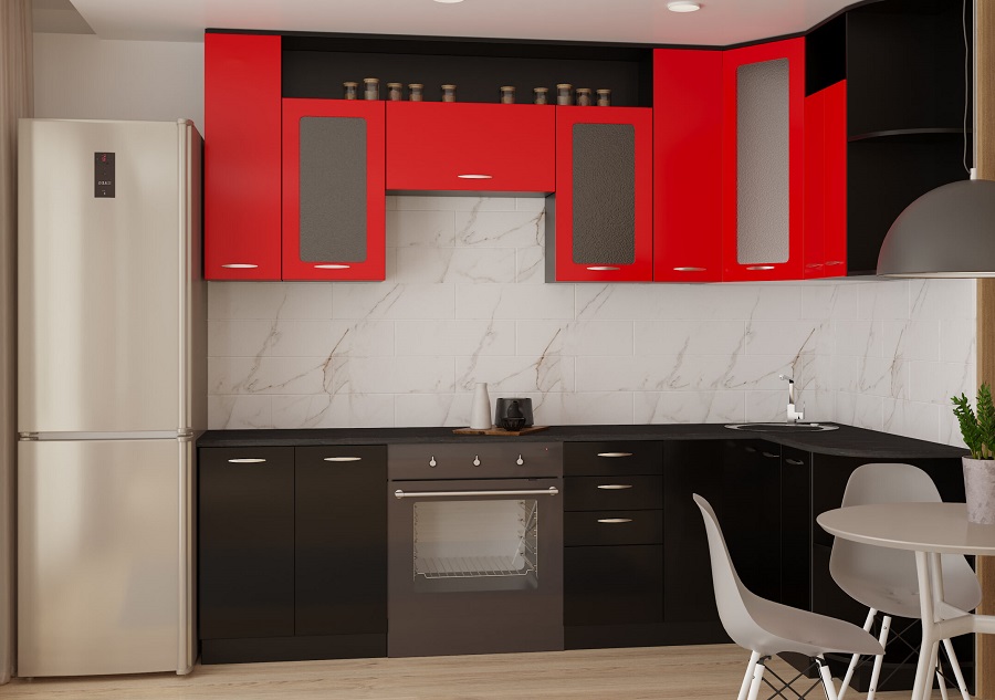 Кухня Виола фасад МДФ цвет красный глянец / черный глянец