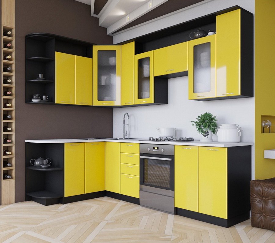 Кухня Виола фасад МДФ цвет желтый глянец / желтый глянец
